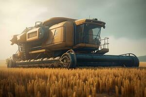 AI generated Combine harvester in the field. Neural network AI generated photo