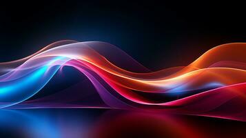 AI generated Abstract wavy neon lights on black background. Dynamic glowing neon lines over the dark color. Fast moving light effect, data transfer concept light. Generative AI photo