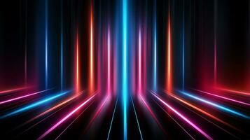 AI generated Abstract colorful neon lights on black background. Dynamic glowing straight neon lines over the dark color. Fast moving light effect, data transfer concept light. Generative AI photo
