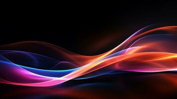 AI generated Abstract wavy neon lights on black background. Dynamic glowing neon lines over the dark color. Fast moving light effect, data transfer concept light. Generative AI photo