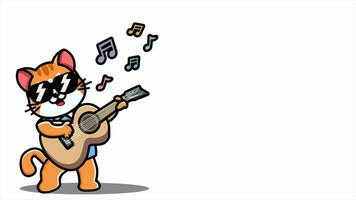 Animals. Cute cat playing guitar. Background, design, cartoon. Free space for your text. video