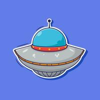 Cute cartoon flying ufo in space vector icon illustration. future science technology element set