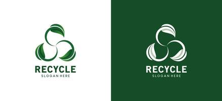 Modern abstract green leaf circle recycling logo, ecology icon design environment vector