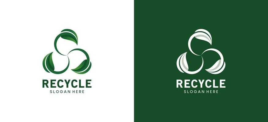 Modern abstract green leaf circle recycling logo, ecology icon design environment