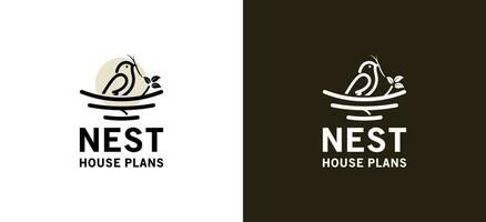 Modern simple bird's nest logo design, bird house logo vector illustration