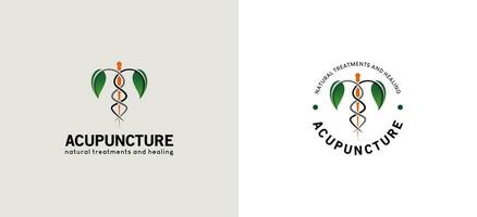 Modern love acupuncture logo design, natural acupuncture treatment and healing logo vector