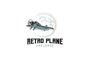 Vintage airplane logo design. Hand drawn retro grunge airplane vector symbol