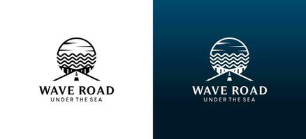 Sea road logo design, Underwater road vector illustration with creative concept