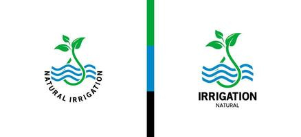 Nature irrigation logo design, water wave icon symbol with green leaf drop vector