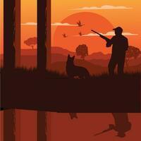 hunter on the forest land vector
