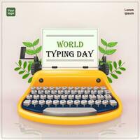 World Typing Day, retro typewriter with plant elements. 3d vector suitable for events