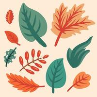 otoño hojas plano ilustración retro color vector