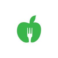 Green apple and negative space of fork logo vector