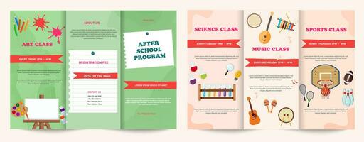 After school program tri fold brochure templete design.after school activities posts Vector illustration.