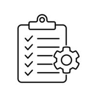 Clipboard with gear isolated icon. Technical support check list icon. Management flat icon concept. Software development. vector