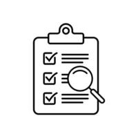 Clipboard with magnifier loupe icon, business concept. Analysis, analyzing icon. File search icon, document search, vector isolated.