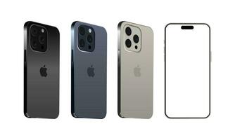 Iphone 15 Pro model different colors. Front view and back view. Vector mockup. Vector illustration