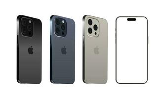 Iphone 15 Pro model different colors. Front view and back view. Vector mockup. Vector illustration