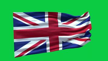 United kingdom flag waving animation motion graphic isolated on green screen background video
