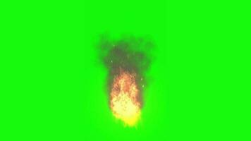 Fire burn animation with smoke effect on green screen background video