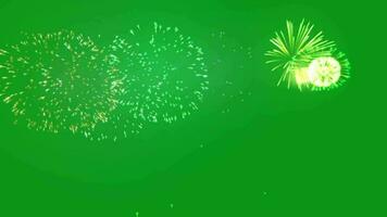 Different types of fireworks explosion up in the sky animation, fireworks celebration animation for new year, Christmas, independence day , festival animated effect on green screen background video