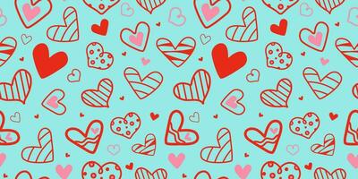 Hearts pattern, doodle style. Set of hand drawn vector icons, design for Valentine's Day, seamless background.