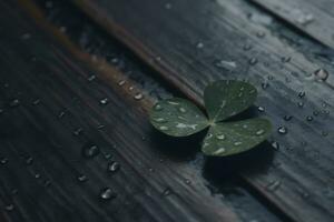 AI generated Four-leaf clover with drops. Neural network AI generated photo