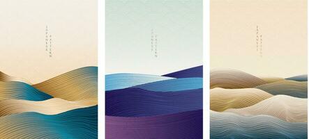 Japanese background with line wave pattern vector. Abstract template with geometric pattern. Mountain forest and ocean sea element in vintage style vector