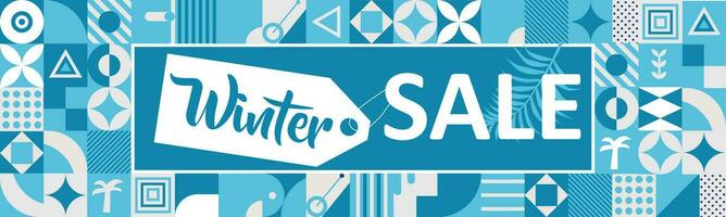 Winter sale banner. Winter sale text promo with white snowflakes element in blue background. Vector Illustration.