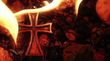 Christian Religion Symbol Cross on Fire video