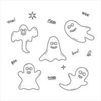 Set of line vector illustrations of funny haloween ghosts.