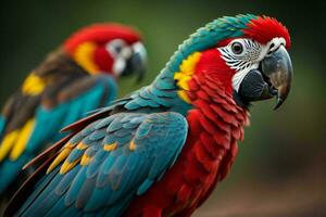 ai generado hermosa escarlata guacamayo ara ararauna pájaro. generativo ai foto