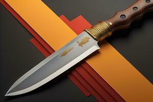 AI generated Hunting knife on a black and orange background. generative ai photo