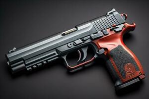 AI generated Semi-automatic pistol on a black background. generative ai photo