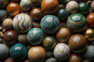 AI generated Colorful Variety of marbles as a background, top view, close up. ai generative photo