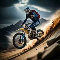 AI generated Motocross rider in action on the desert. generative ai photo