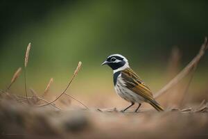 AI generated Reed bunting, Emberiza schoeniclus, single bird on grass, Wales. generative ai photo