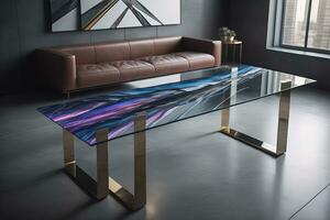 AI generated Interior of a living room with a glass table. ai generative photo