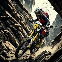 AI generated Motocross rider on the race. Extreme enduro race. generative ai photo