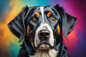 AI generated Portrait of a Bernese Mountain Dog on a colorful background. generative ai photo