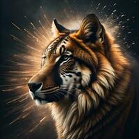 AI generated Beautiful tiger on a black background with a light beam. generative ai photo