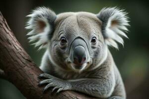 ai generado coala oso en un árbol rama en Australia. animal en natural hábitat. generativo ai foto