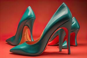 AI generated High heel women shoes on a solid colour background. ai generative photo