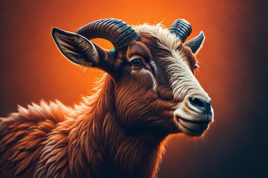 AI generated Portrait of a goat on a red background. Close-up. generative ai photo
