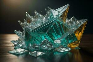 AI generated Ice cubes on a wooden table. Dark background. Selective focus. ai generated photo