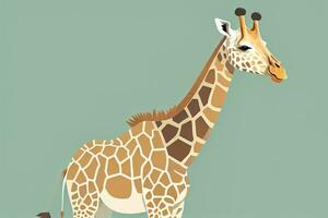 AI generated Giraffe isolated on green background. Cartoon style. Vector illustration. ai generative photo