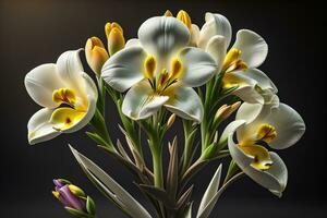 AI generated Bouquet of crocus and tulips on solid color background. ai generative photo