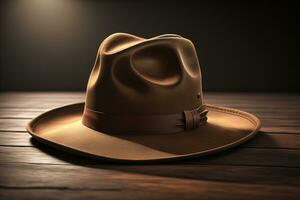 AI generated Cowboy hat on a wooden table. ai generative photo