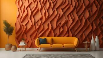 AI generated Interior of modern living room with orange wall and sofa. generative ai photo