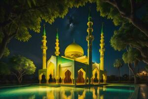 AI generated Mosque in the park at night, beautiful photo digital picture. ai generated